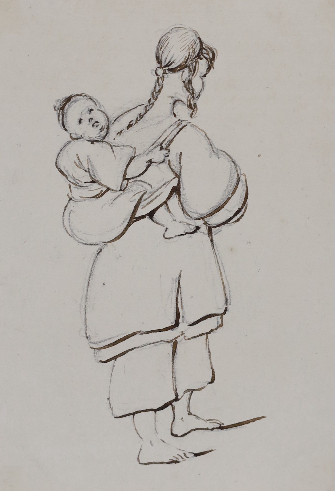 Manner of George Chinnery, pen and ink, Four studies of Chinese figures, largest 13 x 16cm, unframed